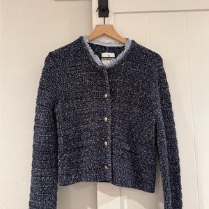 Sam Edelman Navy Textured Cardigan with Gold Buttons